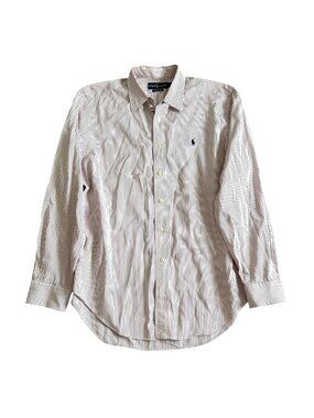 Ralph Lauren Mens Sz 16.5 Red & White Striped Button-Down Shirt Classic Fit Sz